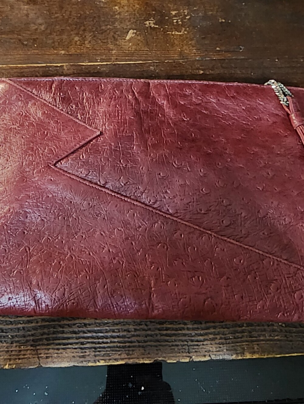 Vintage Oxblood Maroon Margolin‎ Leather Clutch with Gold Interior Logo
